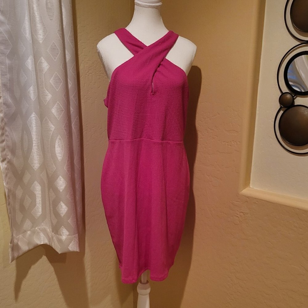 Michael Kors solid crisscross mini dress Size XL NWT Dark Pink